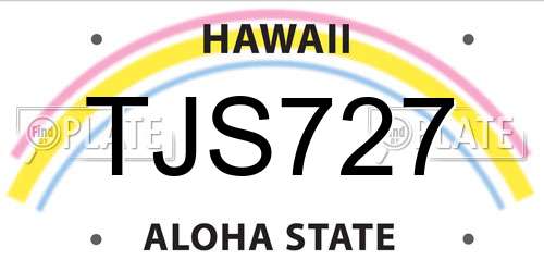 TJS727 Hawaii License Plate