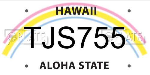 TJS755 Hawaii License Plate
