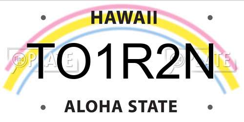 TO1R2N Hawaii License Plate