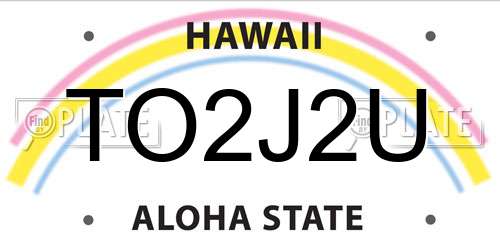 TO2J2U Hawaii License Plate
