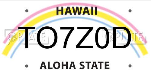 TO7Z0D Hawaii License Plate