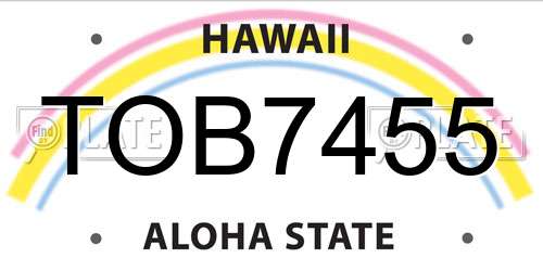 TOB7455 Hawaii License Plate