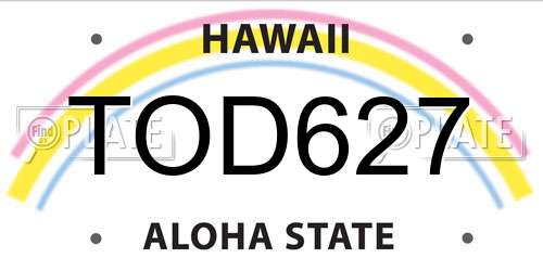 TOD627 Hawaii License Plate