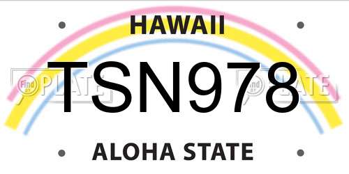 TSN978 Hawaii License Plate