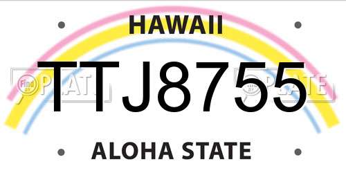 TTJ8755 Hawaii License Plate