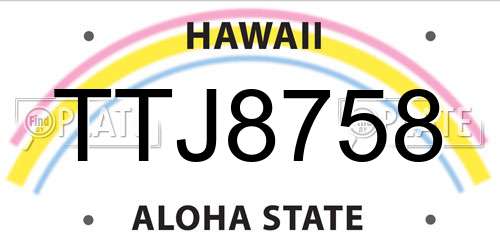 TTJ8758 Hawaii License Plate