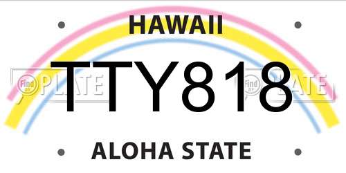 TTY818 Hawaii License Plate