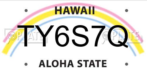 TY6S7Q Hawaii License Plate