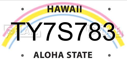 TY7S783 Hawaii License Plate