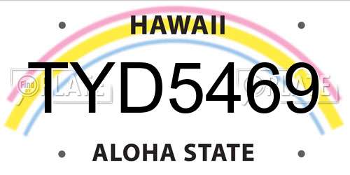 TYD5469 Hawaii License Plate