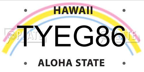TYEG86 Hawaii License Plate