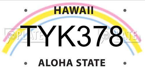 TYK378 Hawaii License Plate
