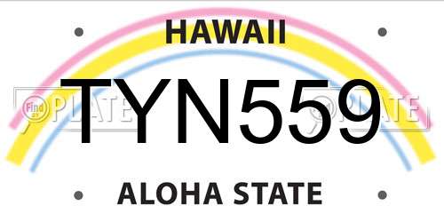 TYN559 Hawaii License Plate