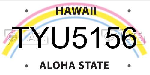 TYU5156 Hawaii License Plate