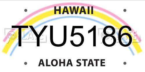 TYU5186 Hawaii License Plate