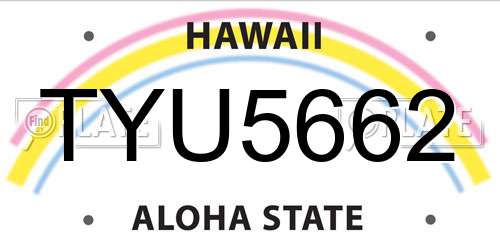 TYU5662 Hawaii License Plate