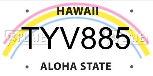 TYV885 Hawaii License Plate