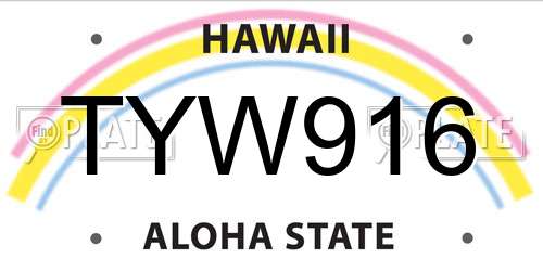 TYW916 Hawaii License Plate