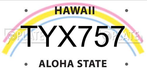 TYX757 Hawaii License Plate