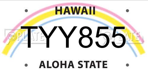 TYY855 Hawaii License Plate