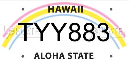 TYY883 Hawaii License Plate