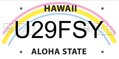 U29FSY Hawaii License Plate