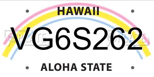 VG6S262 Hawaii License Plate