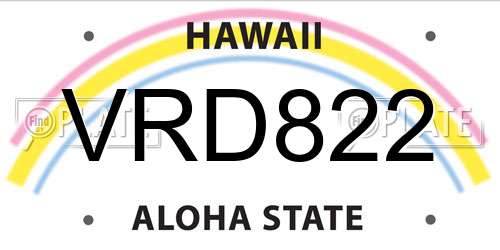 VRD822 Hawaii License Plate