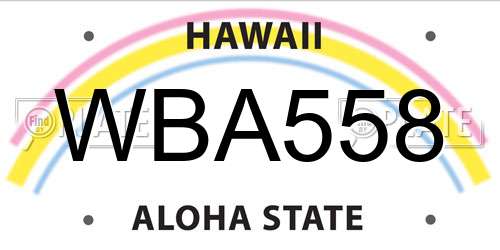 WBA558 Hawaii License Plate