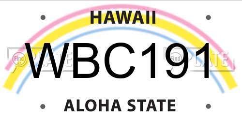 WBC191 Hawaii License Plate