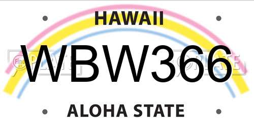 WBW366 Hawaii License Plate