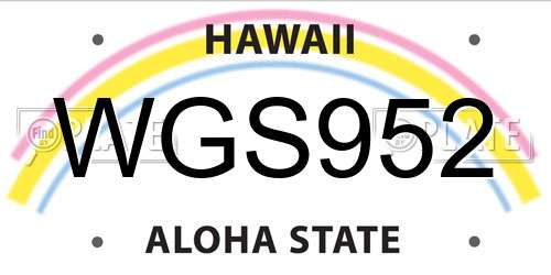 WGS952 Hawaii License Plate