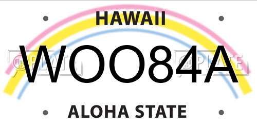 WOO84A Hawaii License Plate