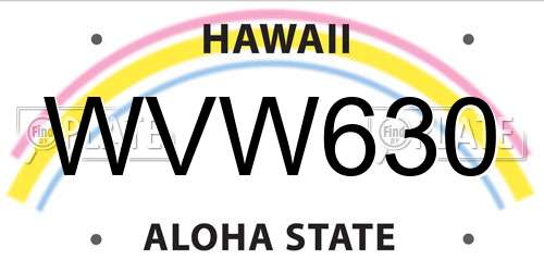 WVW630 Hawaii License Plate