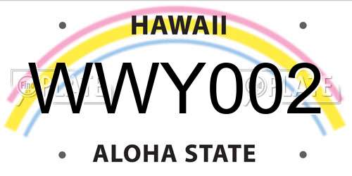WWY002 Hawaii License Plate