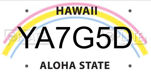 YA7G5D Hawaii License Plate