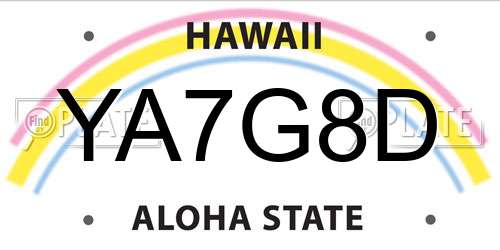 YA7G8D Hawaii License Plate
