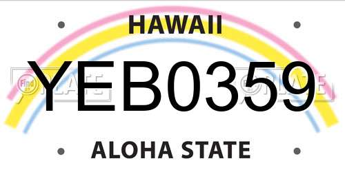 YEB0359 Hawaii License Plate