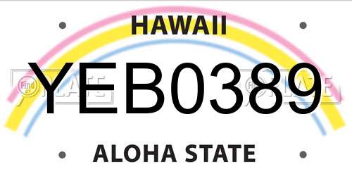 YEB0389 Hawaii License Plate
