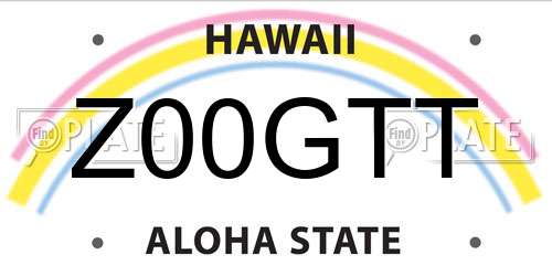 Z00GTT Hawaii License Plate