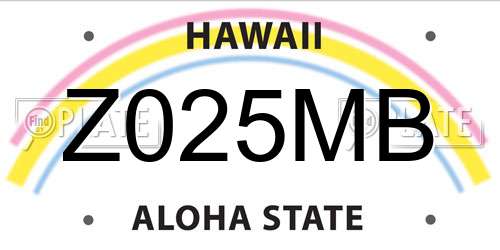Z025MB Hawaii License Plate