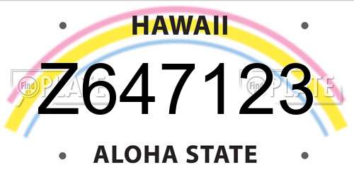 Z647123 Hawaii License Plate