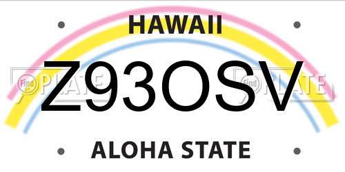 Z93OSV Hawaii License Plate