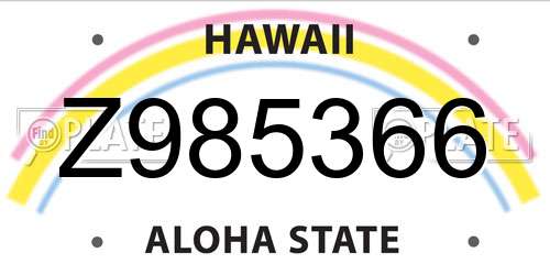Z985366 Hawaii License Plate