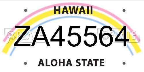 ZA45564 Hawaii License Plate
