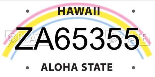 ZA65355 Hawaii License Plate
