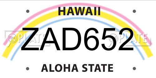 ZAD652 Hawaii License Plate
