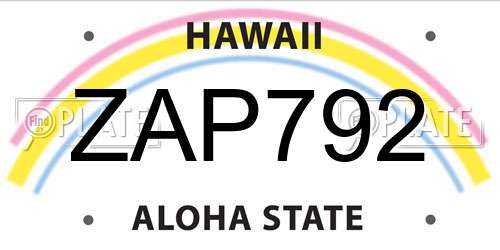 ZAP792 Hawaii License Plate