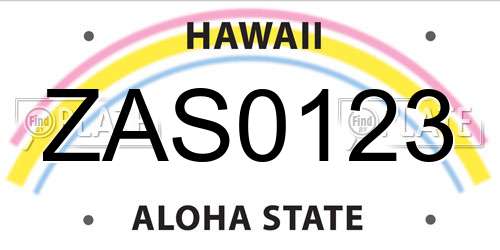 ZAS0123 Hawaii License Plate
