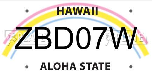 ZBD07W Hawaii License Plate